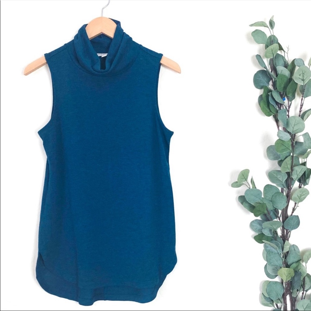 LOFT Turtle Neck Tank High Low Sz S Blue Green